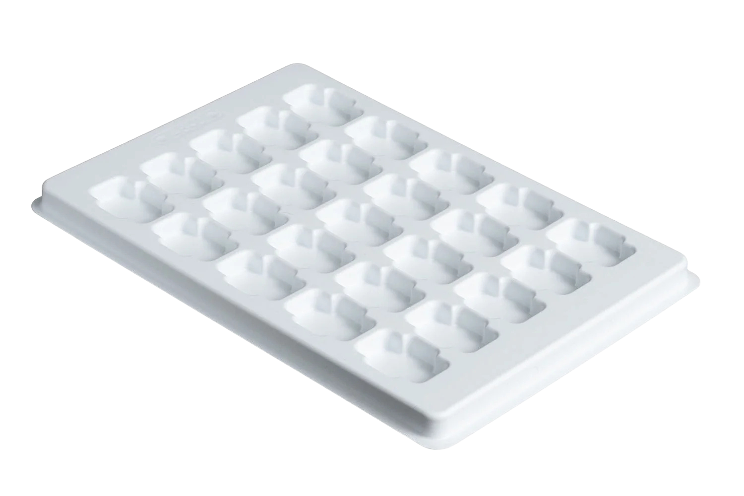 Grid-compartmentalized thermoformed tray with square cavities