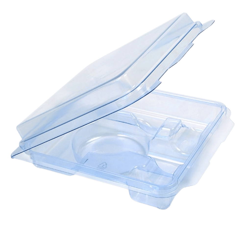 Clear thermoformed clamshell packaging container