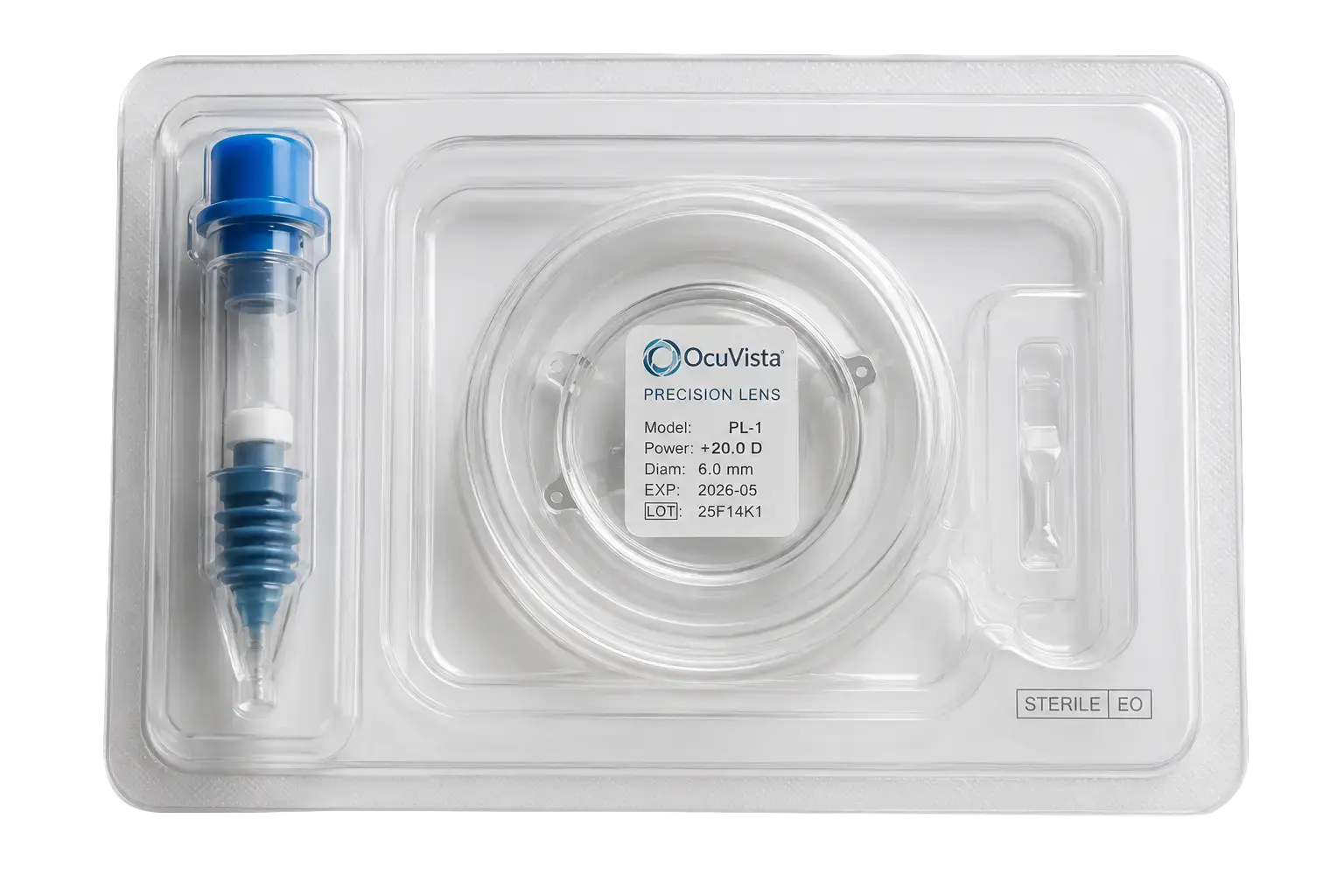 Thermoformed blister pack holding ophthalmic lens and injector device