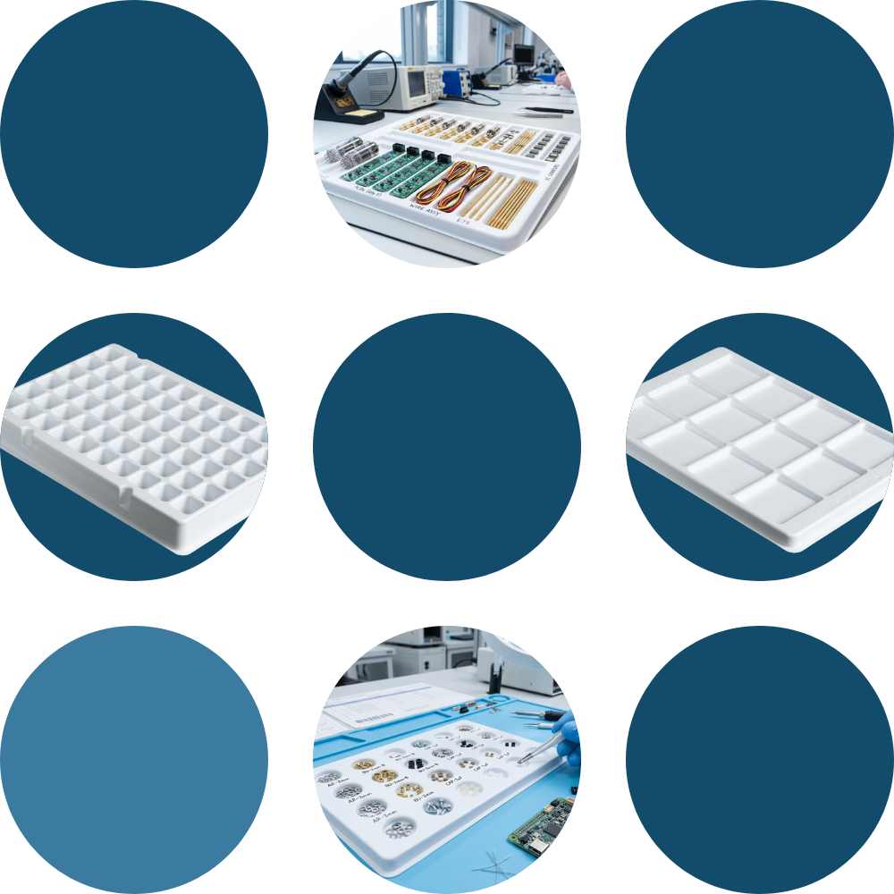 Thermoformed plastic trays and packaging material samples