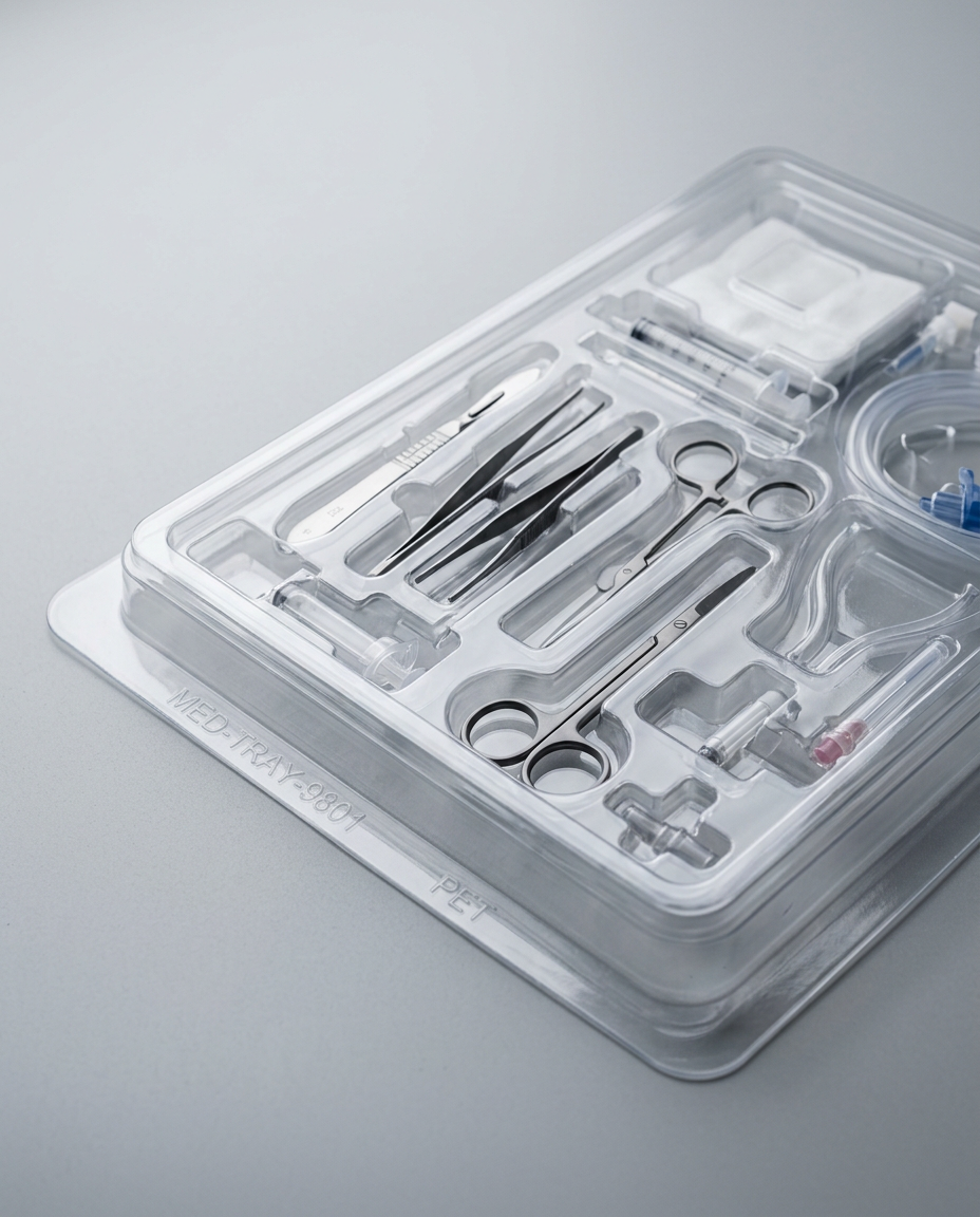 Surgical instruments in compartmentalized thermoformed tray