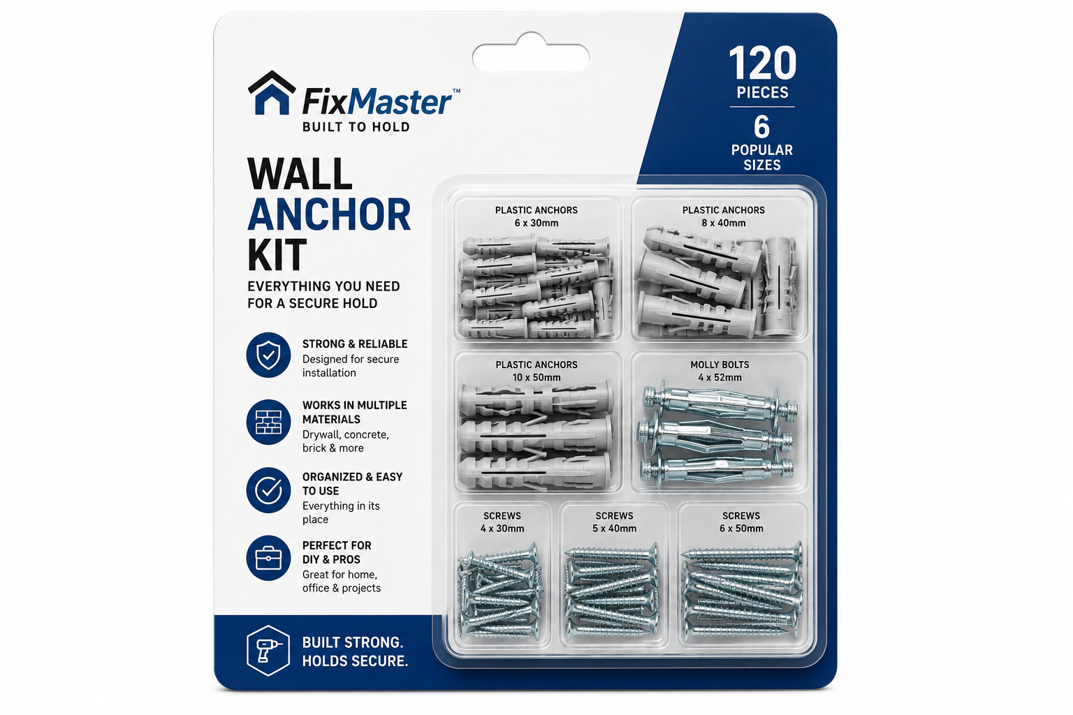 Hardware kit in thermoformed blister packaging for retail