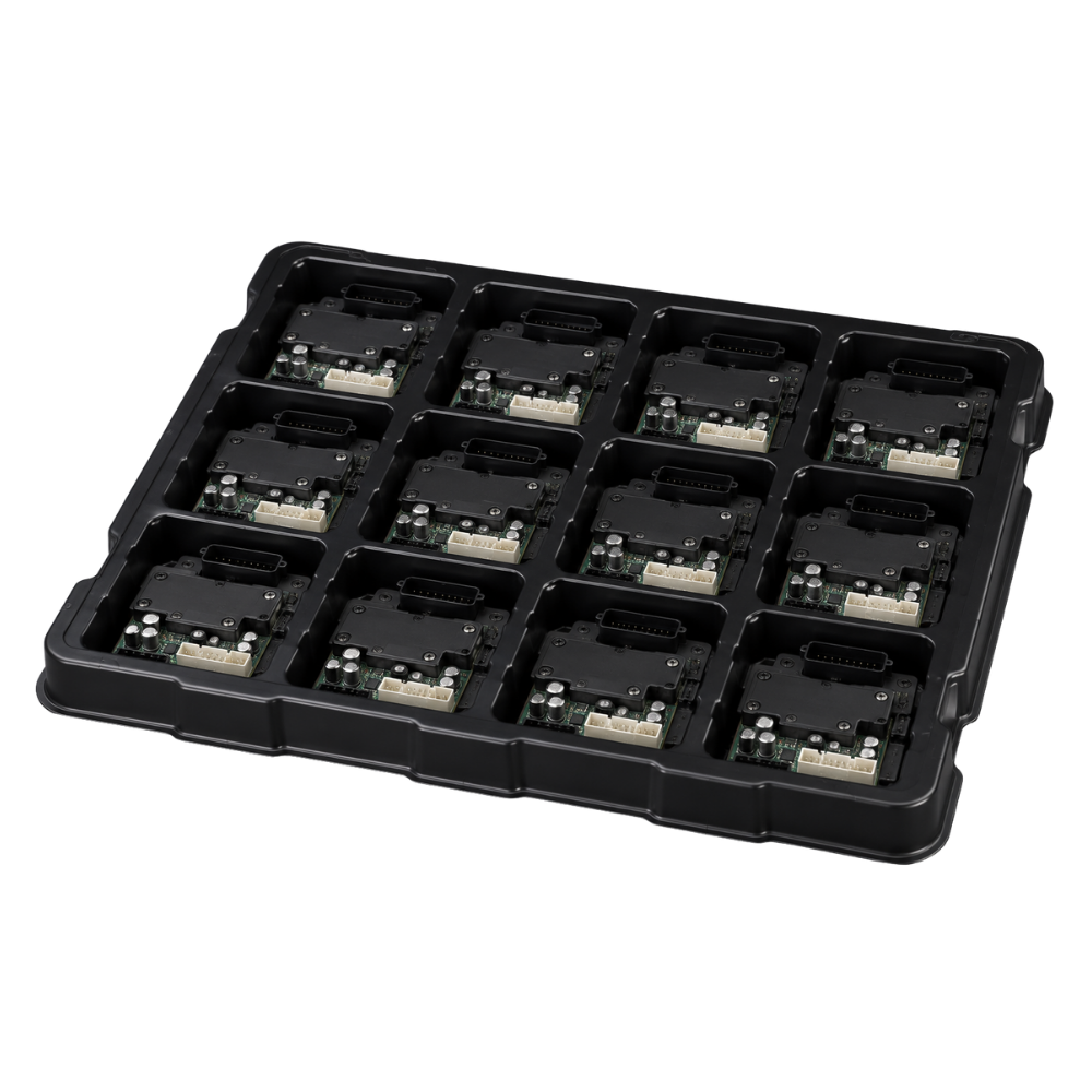 Electronic components protected in thermoformed tray packaging